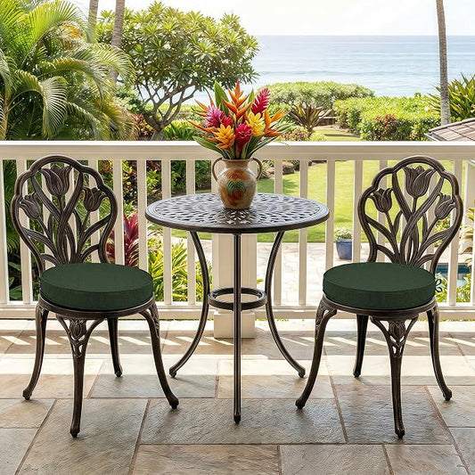 Outdoor Round Chair Cushions 18 Inch, Set of 2, Olive Green | Fade-Resistant, Water-Resistant, Bistro Chair Seat Pads for Porch Garden Balcony Patio Furniture Stools, Non-Slip Bottom