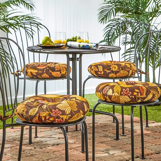 Greendale Home Fashions 15-inch Outdoor Round Bistro Seat Cushion, 4 Count (Pack of 1), Russet Floral