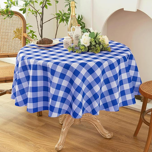 Waterproof Plaid Tablecloth Fabric - Round 58 Inch Classic Gingham Checker Table Cloth for Indoor/Outdoor Use - Buffalo Table Cover for Picnics, BBQs, and Parties