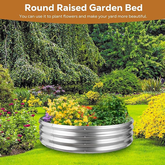 Raynesys 48 Inch Round Galvanized Fire Pit Ring, Silver Round Galvanized Fire Ring, 4 Feet Diameter Fire Pit, Outdoor Pits for Backyard, Camping, Bonfire