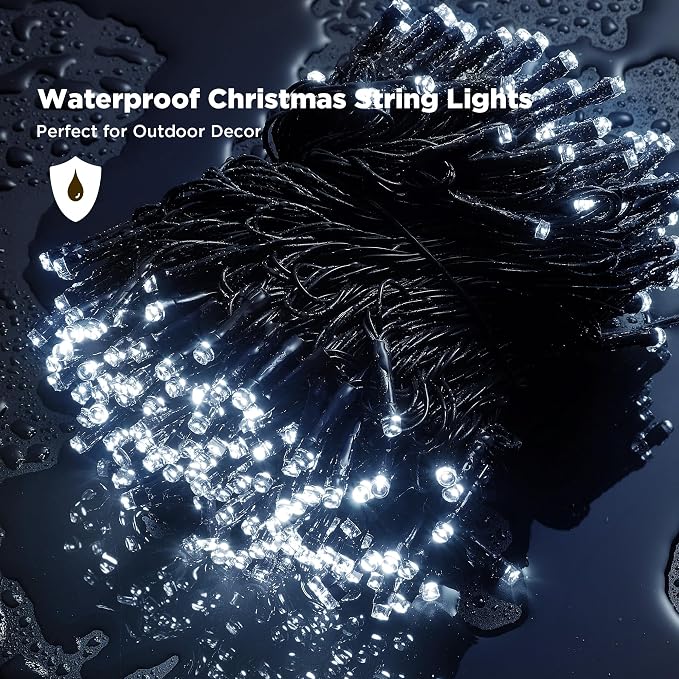 WBao Long Cool White Christmas Lights Indoor Outdoor 500LED 174ft, Super Bright LED Christmas String Lights with UL Certified, 8 Light Modes, Timer, Memory & Waterproof for Trees, Patio, Party Decor