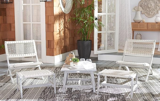 SAFAVIEH Outdoor Collection Casella Acacia Wood 5-Piece Patio Set PAT7077B, Grey/Grey