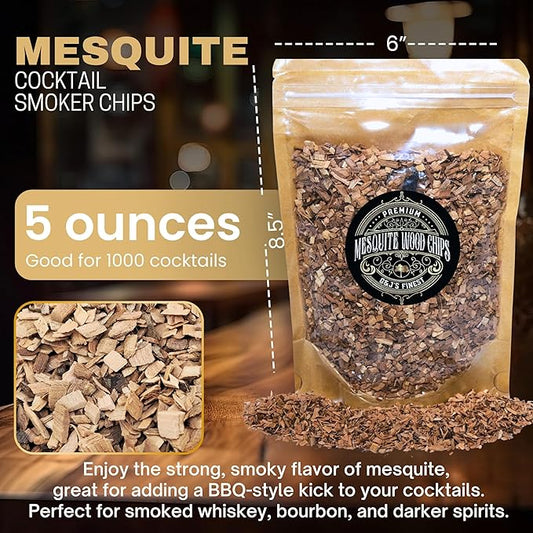Mesquite Wood Chips for Cocktail Smoker; Smoked Whiskey/Bourbon/Old Fashioned Drinks - Fine Sawdust Shavings for Cocktail Smoking Guns, Smoke Box, BBQ - 5oz Gift Bag & Spoon By G&J's Finest