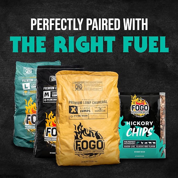 FOGO Hickory Wood Chips for Grilling and Smoking, Classic Bold BBQ Flavor for Charcoal and Gas Grills, Made in USA, 1.4 lb Bag, 6-Pack