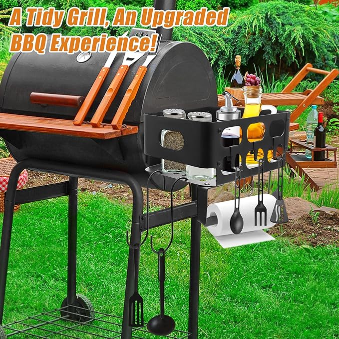 Storage Bin for Traeger Grills with Hooks and Paper Towel Holder for Traeger Pro 22/34/780/575, Ironwood 650/885, Eastwood 22/34, for Pit Boss, for Z Grill and Others