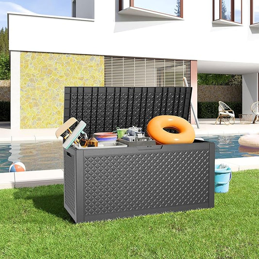 Vixzen 100 Gallon Deck Boxes Outdoor Waterproof, Lockbale Outdoor Storage Box for Patio Cushions Storage Furniture, Garden Tools, Pool Supplies, Weatherproof and UV Resistant (Black, 100 Gallon)