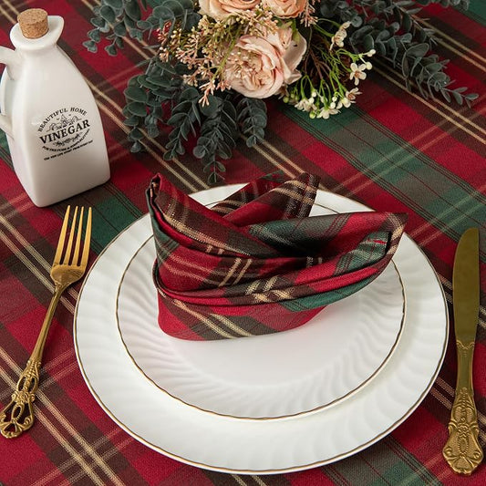 Rectangle Plaid Waterproof Tablecloth for Christmas, W20 x L20 | Checkered Style Table Cloth Holiday Family Gathering Rectangle Table Cover - Spillproof - Ideal for Indoor & Outdoor Use