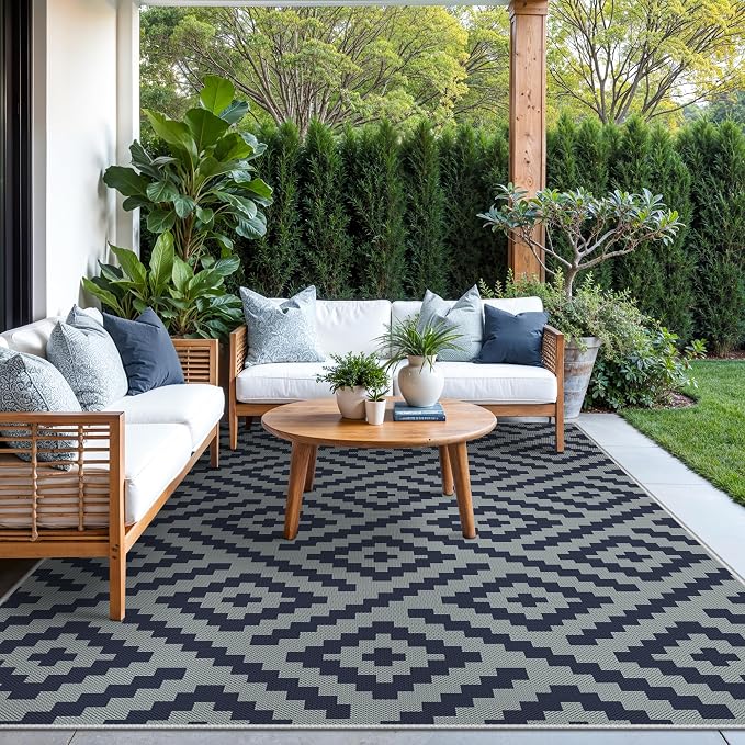GENIMO Outdoor Rug, Waterproof Plastic Rugs for Patio, 5'x8' Cloud Blue | Outside Larger Modern Carpet Mat for Porch Decor, Deck, Balcony, Camping, RV, Backyard, Picnic, Beach, Reversible, Foldable