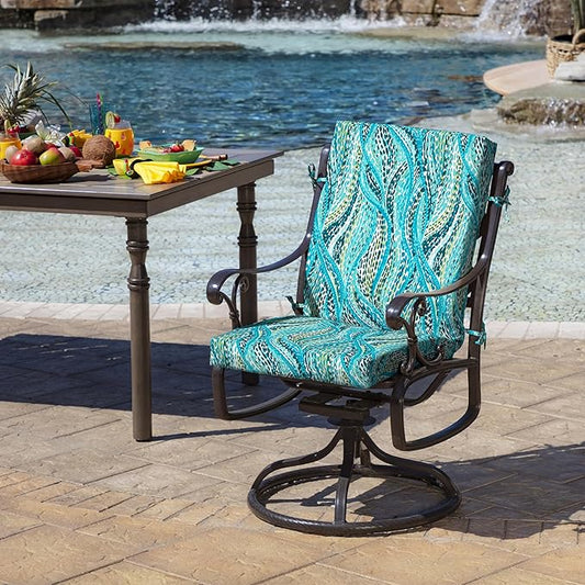 Arden Outdoor Patio Dining Chair Cushion, 20x44, Rain-Proof Seat Pad, Fade-Resistant Outdoor Cushion Teal Ariel