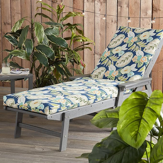 Outdoor Reversible Chaise Lounge Chair Cushion, Magnolia Floral