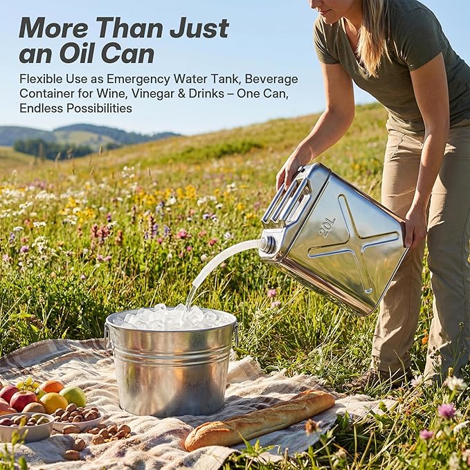 5.3 Gallon Large Cooking Oil Storage Container with Strainer Fryer Drain Hose, 304 Stainless Hot Oil Container for Kitchen, Grease Can & Water Jug for Restaurant, Dining Car, Picnic, Camping