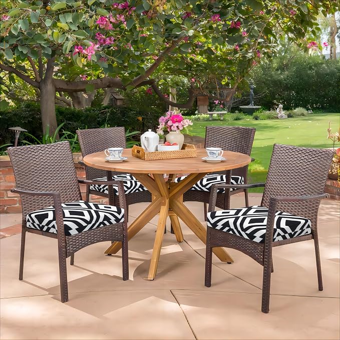 HARBOREST Outdoor Chair Cushions Set of 4, Water Resistant Patio Chair Cushions with Ties, Square Corner Outdoor Seat Cushions for Patio Furniture, 18.5"x16"x3", Black/White Diamond