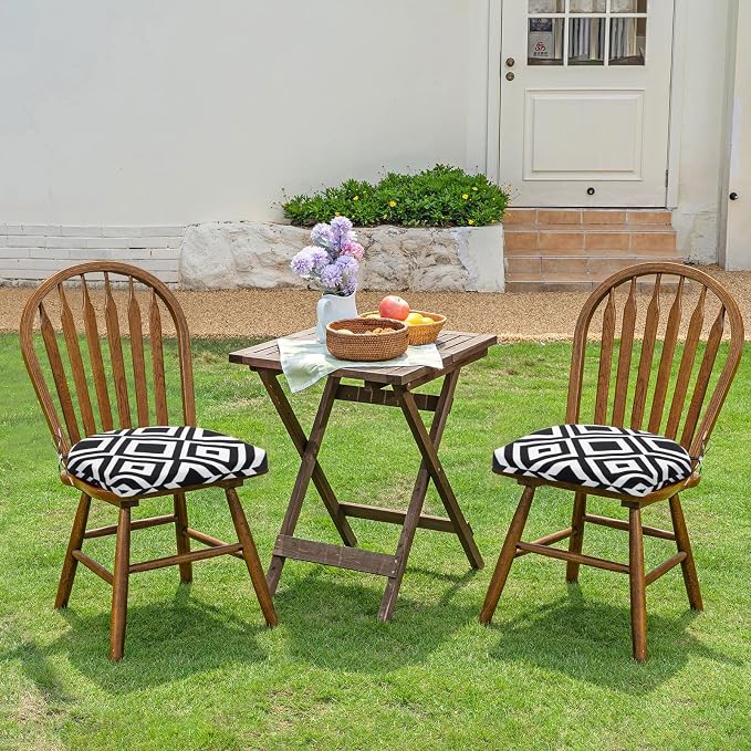 HARBOREST Outdoor Chair Cushions Set of 6, Water Resistant Patio Chair Cushions with Ties, Outdoor Seat Cushions for Patio Furniture, 17"x16"x2", Black/White Diamond