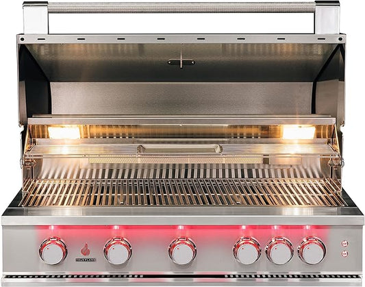 40-Inch 5 Burner Natural Gas Grill, 14,000 BTU Output, Stainless Steel Built-In Outdoor Grill with Rear Infrared Burner and Grill Lights