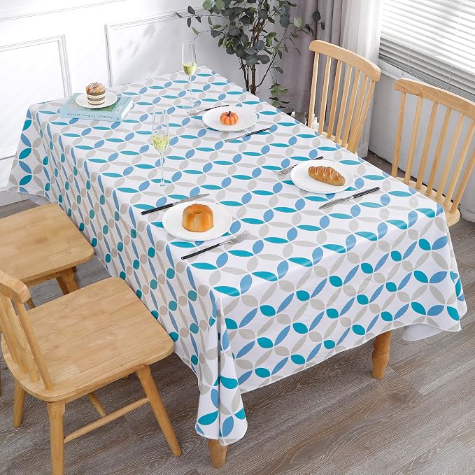 Walrus Heavy Duty Vinyl Tablecloth with Flannel Backing Waterproof Oil-Proof Plastic Table Cloth Stain-Resistant Wipeable Table Cover for Indoor and Outdoor (Geometric Leaf,60x102 Inch)