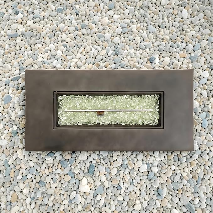 KEIKI 42 Inch Rectangular Gas Fire Pit, Concrete Propane Fire Table with Stone Texture, 50000 BTU Outdoor Heating for Backyard Patio