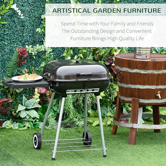 21" Portable Charcoal Grill with Wheels and Bottom Shelf, BBQ Smoker with Adjustable Vents on Lid for Picnic Camping Backyard Cooking, Black