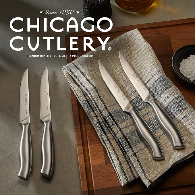 Chicago Cutlery Insignia Steel 4-Piece Steak Knives, 4.5" Stainless Steel Blades for Effortless Cutting, For Home Kitchen and Professional Use