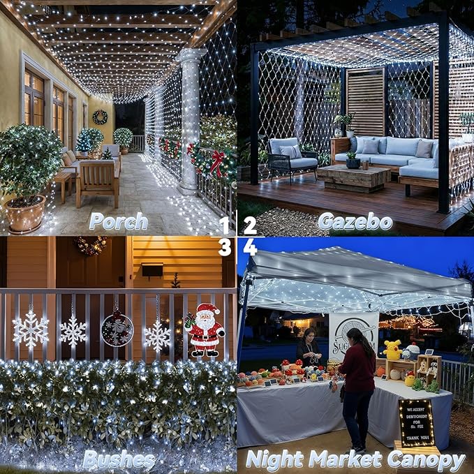 LitHome 10 x 10FT Gazebo Net Lights Outdoor, 280 LED Gazebo Lighting Waterproof, 8 Modes Connectable Net Lights with Timer, Cool White Christmas Mesh Light Plug in for Bushes, Pergolas, Garden Decor