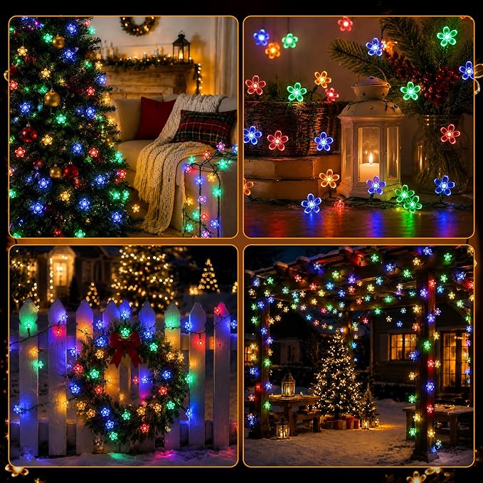 2 Pack 100 LED Solar Flower String Lights, Outdoor Waterproof,Multicolored | Total 33FT Fairy Light, Cherry Blossom Christmas Lights for Garden Yard Fence Patio Christmas Tree Wedding Party Decoration