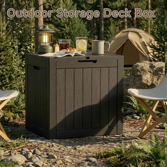 EasyUp 35 Gallon Outdoor Storage Box, Outdoor Deck Boxes for Garden Tools Equipment,Cushions and Patio Storage,Lockable and Resin,Easy to Install(Black)