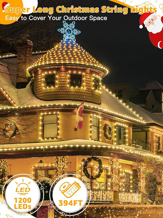 BrightChristmas Christmas Lights 1200 LED 394 FT, Waterproof Outdoor String Lights with Remote and Timer, Christmas Tree Lights with 8 Modes Dimmable, Fairy Lights for Holiday Decor (Warm White)