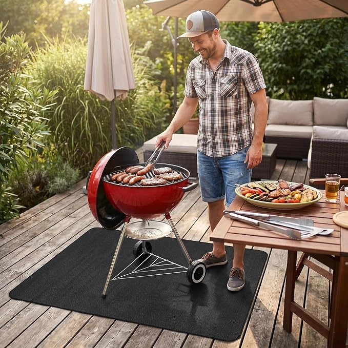 UBeesize 30 x 24 Inch 3-Layer Under Grill Mat For Outdoor Grill, Fireproof Double-Sided Silicone Coated Fire Pit Mat, Waterproof Oil-Proof Stain-Proof BBQ Protector for Decks, Patios,Grass & Fireplace