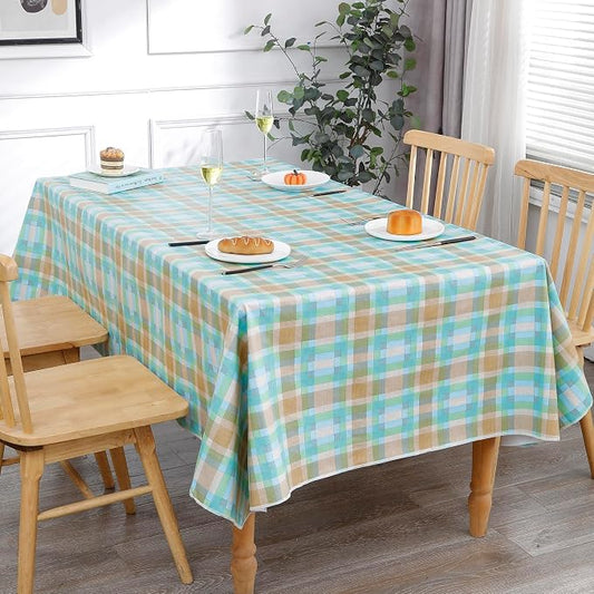 Walrus Heavy Duty Vinyl Tablecloth with Flannel Backing Waterproof Oil-Proof Plastic Table Cloth Stain-Resistant Wipeable Table Cover for Indoor and Outdoor (Multicolored Checkered,60x84 Inch)