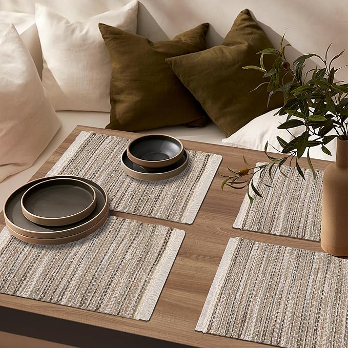 Hausattire Woven Table Placemats Set of 4 - Olive Green Christmas Jute Outdoor Table Mats for Kitchen Dining Decoration |Heat Resistant Farmhouse Dinner Spring Easter Placemat |13x19 Inch