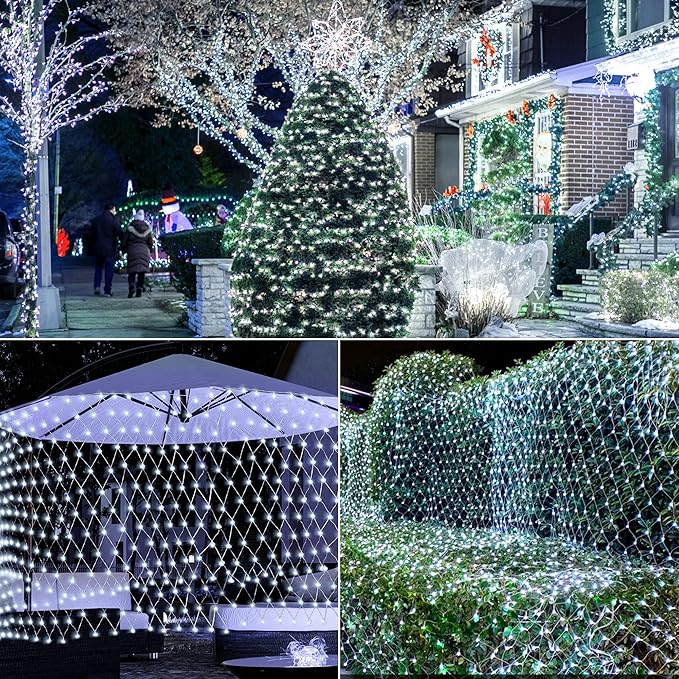 HEYFUNi 192 LED Net Lights Outdoor Mesh Lights,8 Modes Net Light for Bushes Plug in, Waterproof Christmas Net String Light for Bushes Ceiling Wedding Indoor Outdoor(9.8ft x 6.6ft,White)