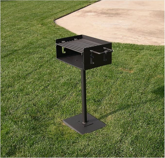 Heavy Duty Outdoor Park Style Charcoal & Wood Grill with Post & Patio Base Plate