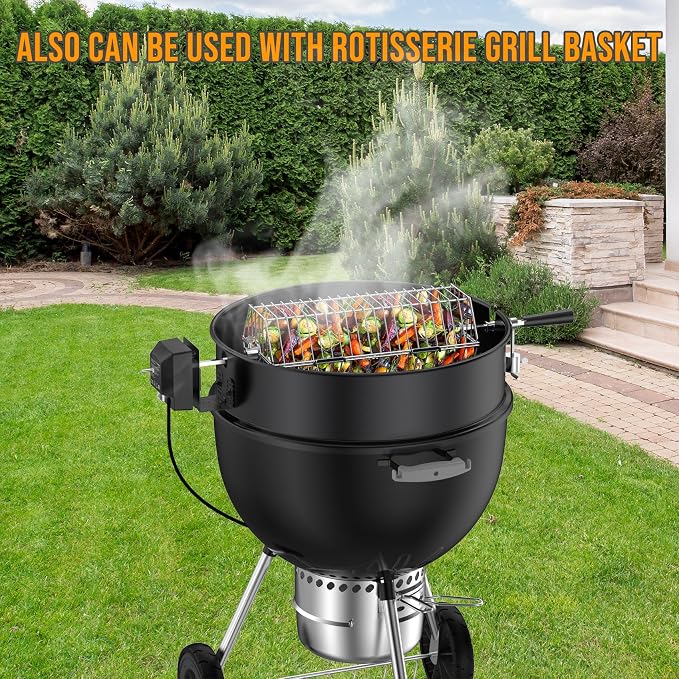 Skyflame Charkettle Rotisserie Ring Kit for Weber 22-Inch Kettle, Black | Coated Steel, BBQ Grill Rotisserie Kit, Replacement for Weber 2290, Charcoal and Similar Size Grills
