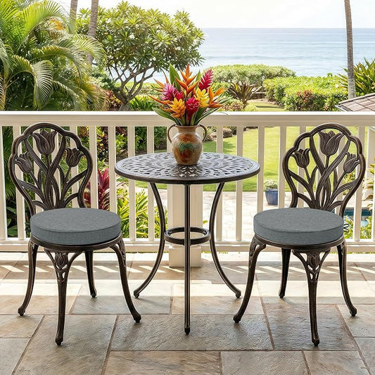 Outdoor Round Chair Cushions 15 Inch, Set of 4, Light Grey | Fade-Resistant, Water-Resistant, Bistro Chair Seat Pads for Porch Garden Balcony Patio Furniture Stools, Non-Slip Bottom