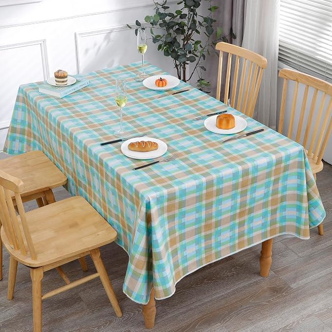 Walrus Heavy Duty Vinyl Tablecloth with Flannel Backing Waterproof Oil-Proof Plastic Table Cloth Stain-Resistant Wipeable Table Cover for Indoor and Outdoor (Multicolored Checkered,52x70 Inch)