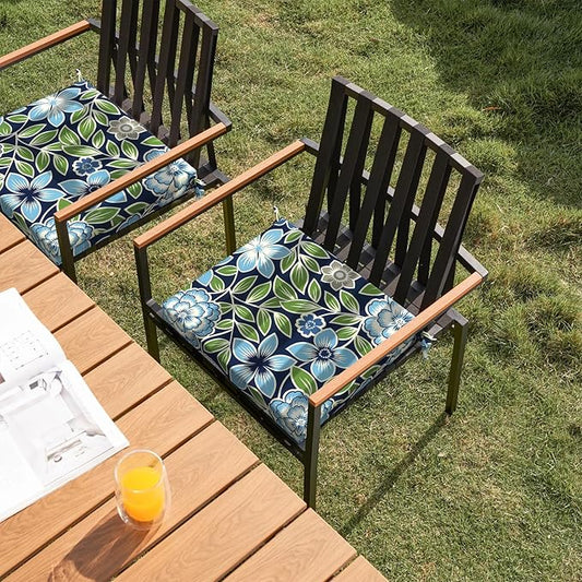 DYTXIII Set of 2 Outdoor Chair Cushions, Water Resistant 18.5"x16"x2" Square Seat Cushion for Patio Dining Chairs, High-Density Replacement Pads for Indoor Outdoor Furniture - Azure Symphony