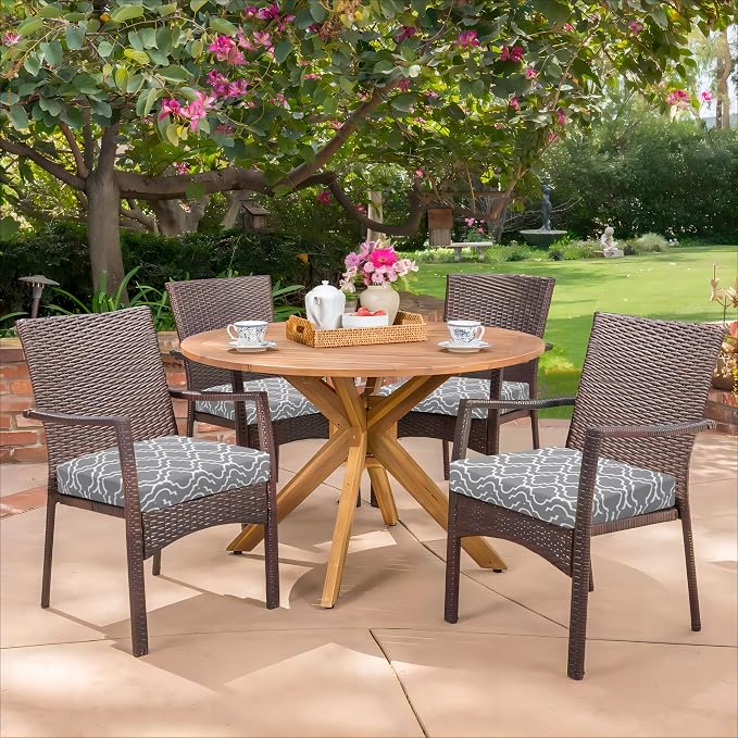 HARBOREST Outdoor Chair Cushions Set of 4, Water Resistant Patio Chair Cushions with Ties, Square Corner Outdoor Seat Cushions for Patio Furniture, 18.5"x16"x3", Grey Geometry