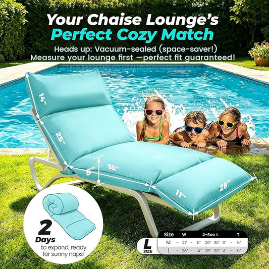 Outdoor Chaise Lounge Chair Cushion, Waterproof Non-Slip Patio Chaise Lounge Cushions for Outdoor Furniture, 80 x 26 x 5 Inches, Teal