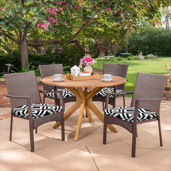 HARBOREST Outdoor Chair Cushions Set of 4, Water Resistant Patio Chair Cushions with Ties, Outdoor Seat Cushions for Patio Furniture, 17"x16"x2", Black/White Diamond