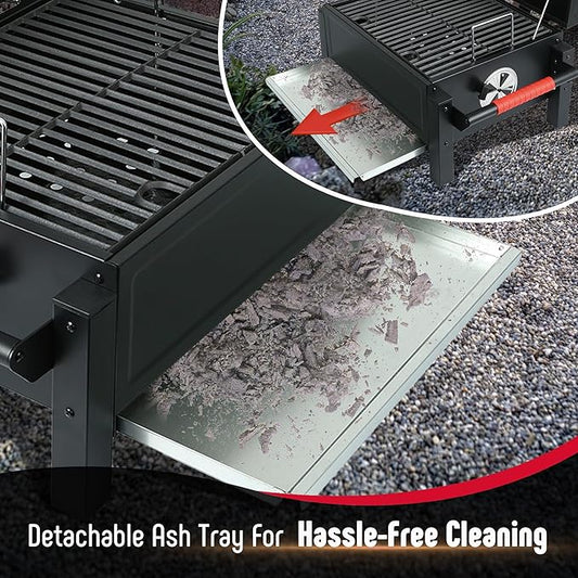 Feasto Portable Tabletop Charcoal Grill, 354 Sq.In Cooking Area with Cast Iron Grates & Temp Gauge, Small BBQ Grill for Camping, Picnic, RV, Outdoor Patio, Grey