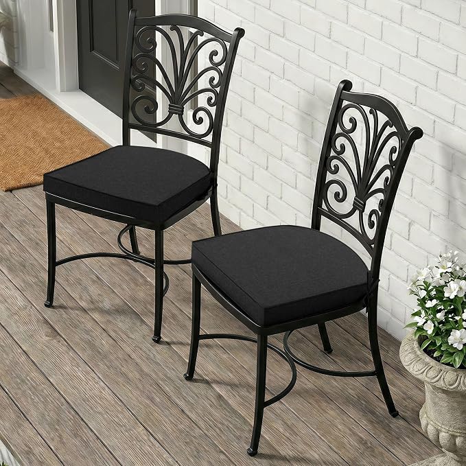 Outdoor Chair Cushions, D Shaped, Set of 4, 19 x 19 Inch, Black | Fade-Resistant, Water-Resistant, Patio Furniture Seat Chair Pads Replacement, Non-Slip Bottom with Ties, Removable Cover