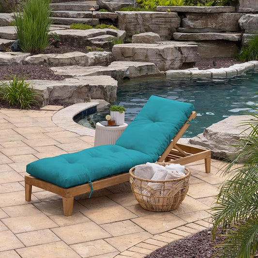 Arden Outdoor Plush Modern Tufted Chaise Cushion, 76 x 22, Rain-Proof, Fade Resistant, Tufted Cushion for Chaise Lounger Lake Blue Leala | Plush Comfort, Modern Tuft, Lounge Cushion, Rain-Proof, Fade Resistant, Mold and Mildew Resistant