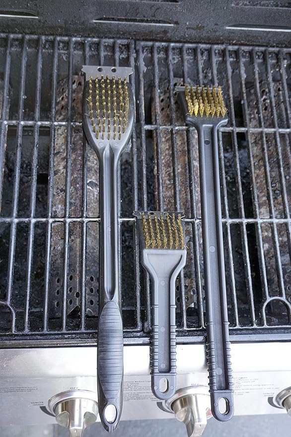 RSVP International (BQ-9B) BBQ Grill Cleaning Brush/Scraper, 9" | Brass Bristles & Stainless Steel Scraper | Gas/Charcoal Grill | Dishwasher Safe