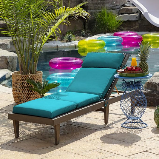 Arden Outdoor Chaise Cushion, 21 in x 72 in, Weather-Proof, Rain-Proof, Fade Resistant Patio Cushion for Chaise Lounger Lake Blue Leala | Lounge Cushion, Weather-Proof, Rain-Proof, Fade Resistant for Chaise Lounger, Mold and Mildew Resistant
