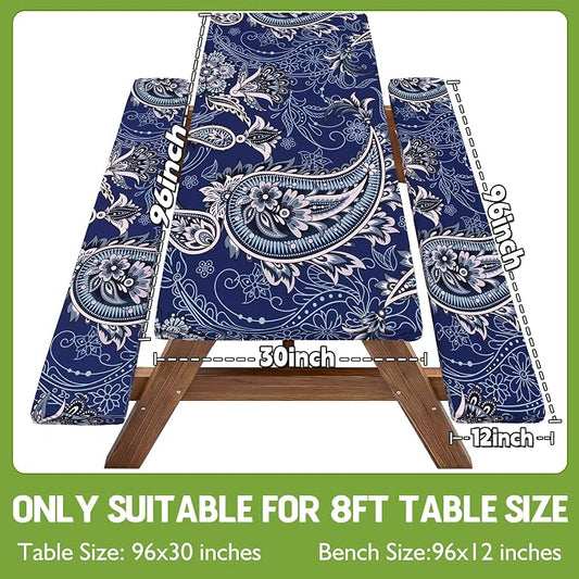Picnic Table Cover with Bench Covers Waterproof Elastic Rectangle Reusable Folding Tablecloth Manteles Mantelería Camping Essentials Rv Car Travel Supplies Table Cloth Outdoor Road Trip Camper Gifts