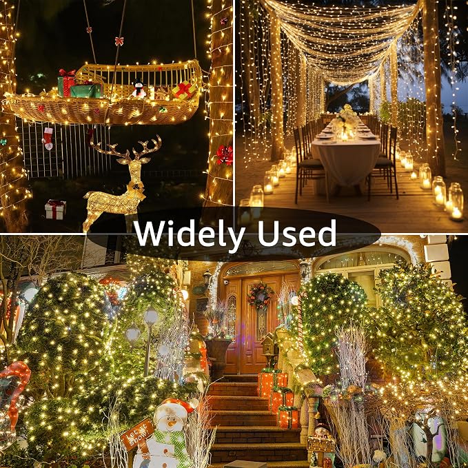 196FT 600 LED Christmas Lights Outdoor Waterproof, Timer & Memory Function, 8 Modes Warm White String Lights Plug in Twinkle Lights for Xmas Tree Holiday Garden Indoor Party Decor