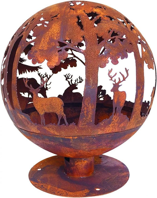 Round Metal Fire Pit Rusty Effect
