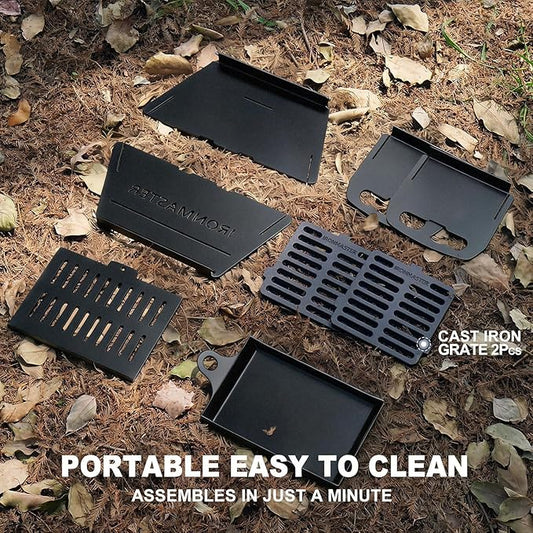 Portable Foldable Hibachi Grill, Heavy Duty & Durable, Small Charcoal Grill for Outdoor Camping Yakitori - w/Cast Iron Cooking Grate 11.5" x 5.5"