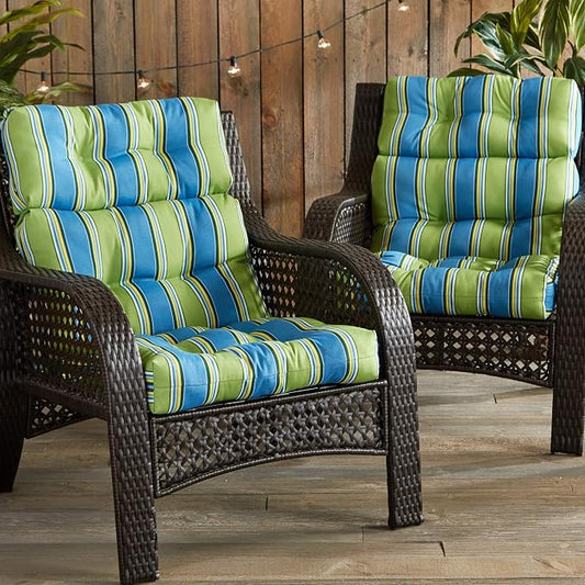 Greendale Home Fashions Outdoor 44x22-inch High Back Chair Cushions (Set of 2), Belize Stripe