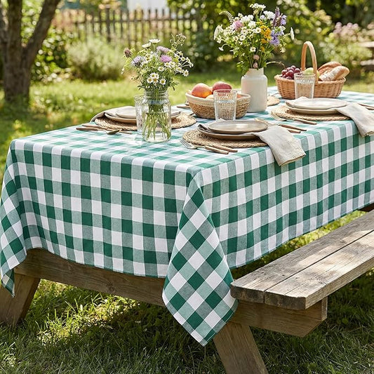 B-COOL Green Plaid Tablecloth Easter Checkered Tablecloth Fabric Green and White Gingham Flag Table Cover for Parties, Valentines, Race Car Birthday Party, Birthday, Outdoor Picnic, 56x84inch