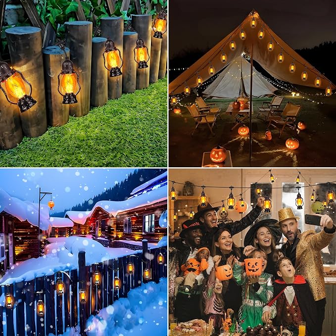 Halloween Flame String Lights,21FT Orange Halloween Lights with 10 Bulb | Flickering Flame, Timer, Waterproof LED Outdoor Patio Lights for Yard Garden Bistro Porch Indoor Outdoor Halloween Decor